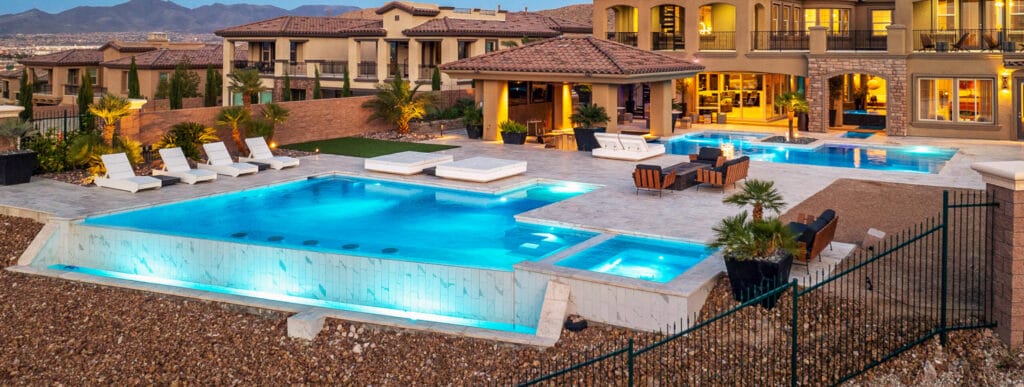 Community pools and cabana in Las Vegas home development.