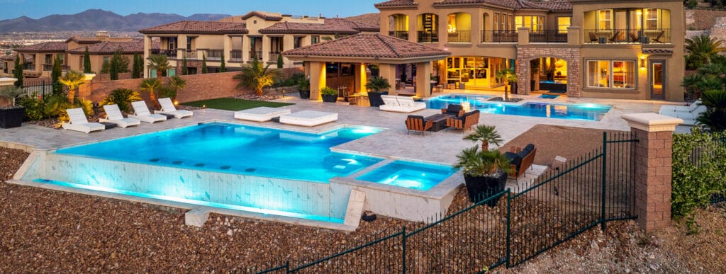 Community pools and cabana in Las Vegas home development.