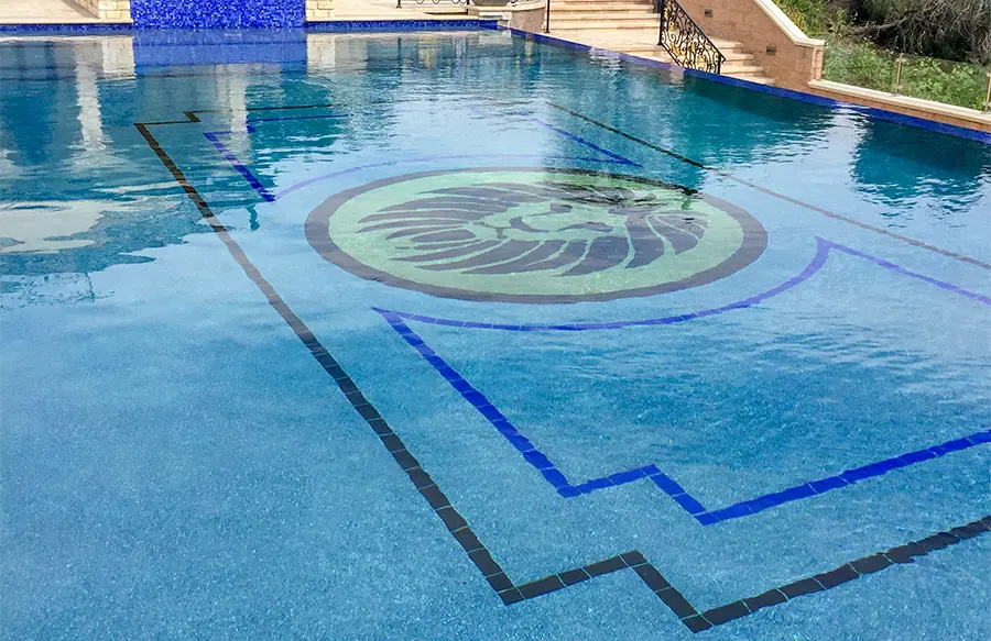 Custom built swimming pool with modern outdoor features