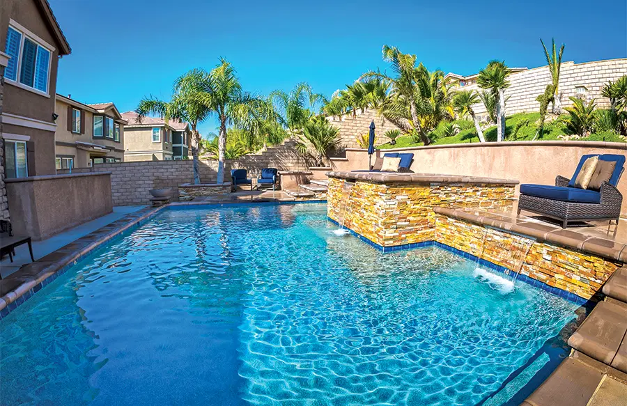 Residential swimming pool with custom architectural style