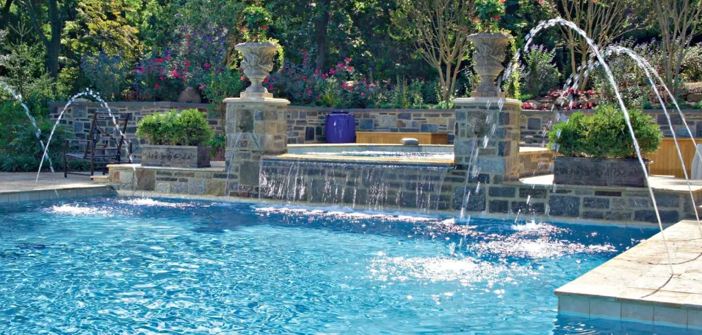 Pool deck jets water feature design
