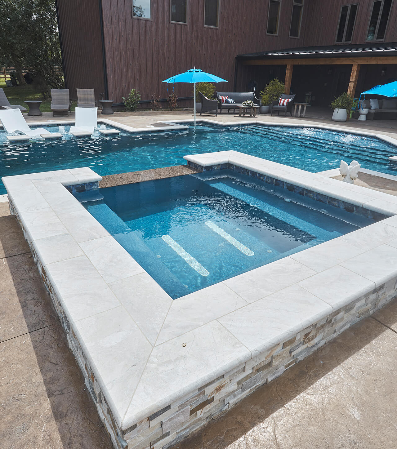 Add raised square spa to create a refreshed backyard retreat