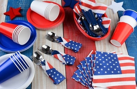 Festive outdoor table setting for a Fourth of July poolside celebration